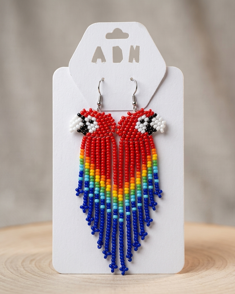 Par de aretes tejidos a mano, ADN