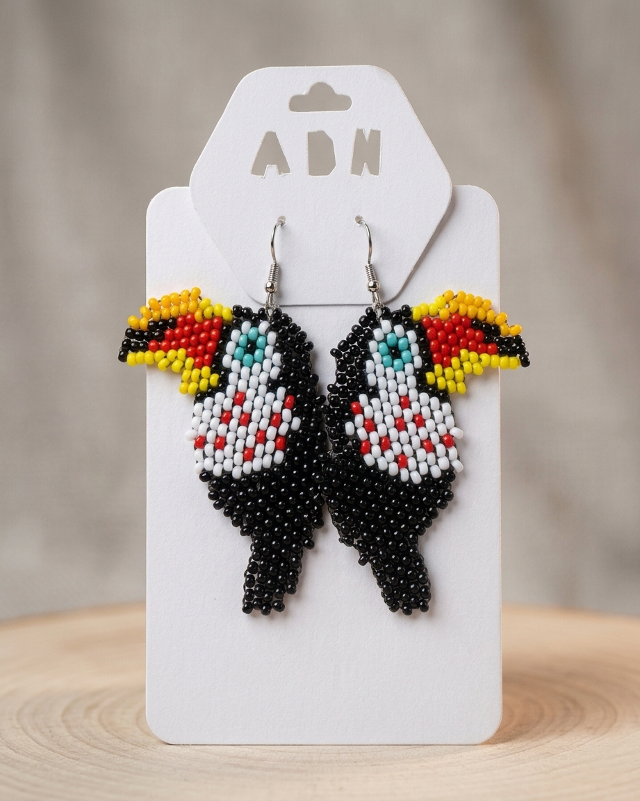 Aretes primaverales en mostacilla, artesanía colombiana