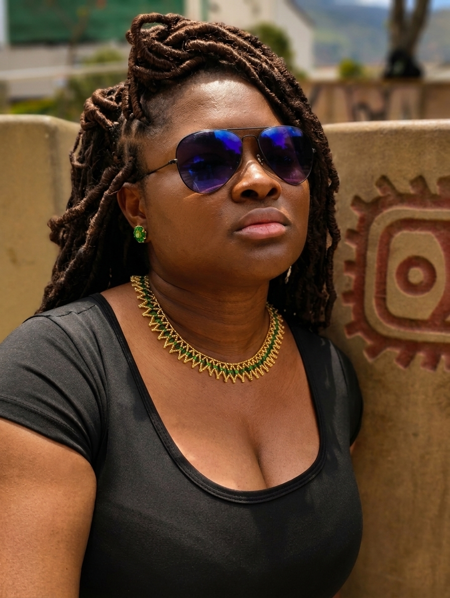 Collar dorado y verde tejido a mano, bisutería ADN Colombia